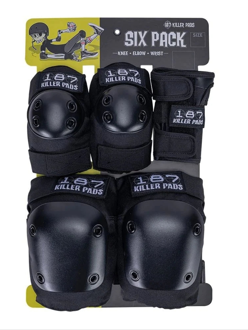 187 Killer Pads Six Pack Protective Knee Elbow Wrist Set - Black